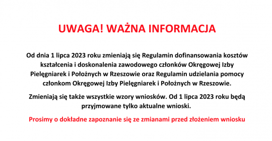 UWAGA! WAŻNA INFORMACJA